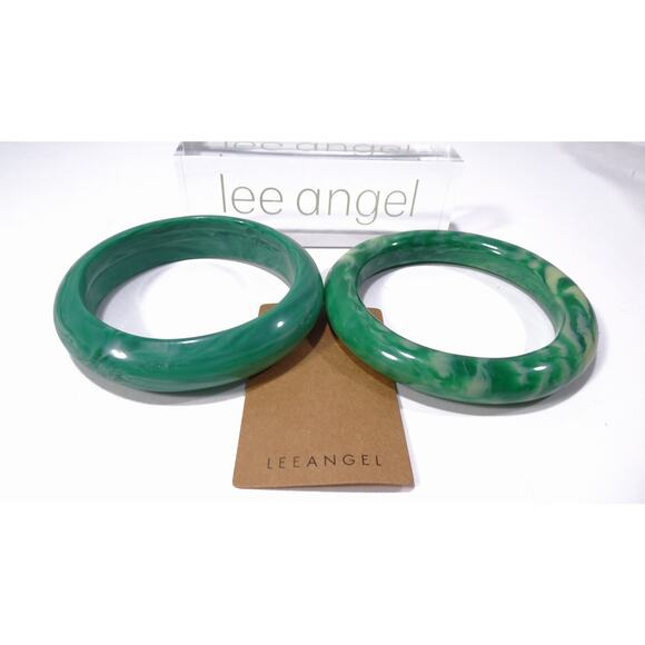 Neiman Marcus Lee Angel Resin Swirl Chunky Bangle Bracelet Set of 2 PCS NWT 189 - Picture 6 of 7